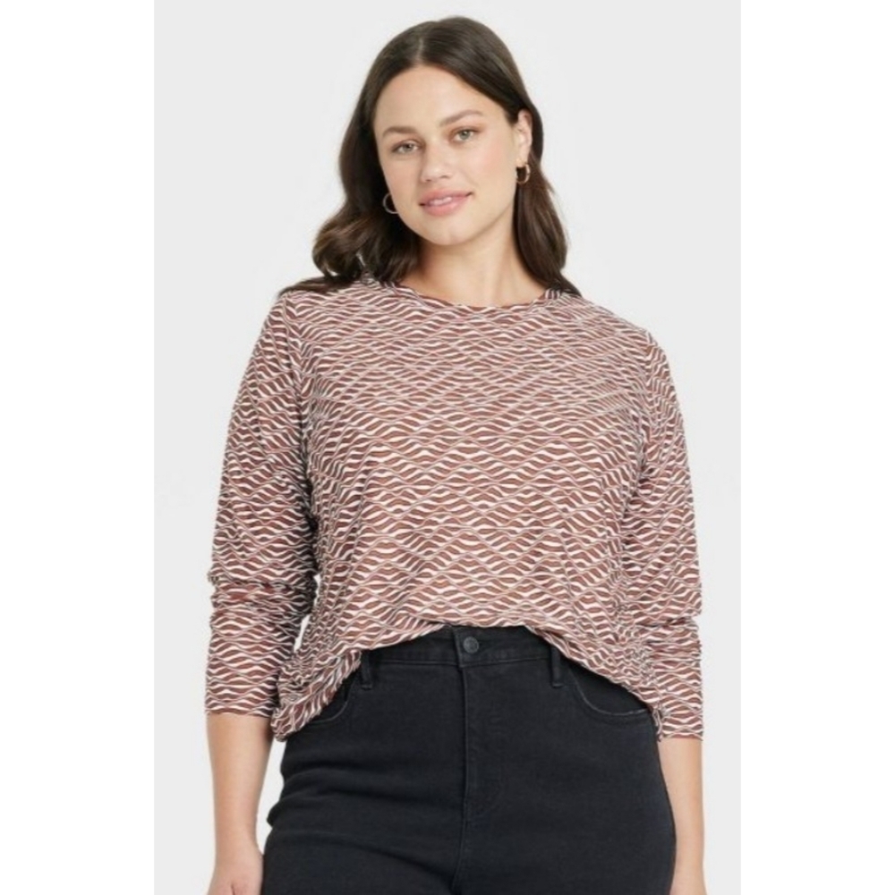 Ava & Viv Long sleeve slim fit Jacquard Shirt Burgundy Size 2X